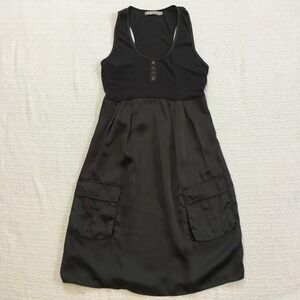 Milla Black Ribbed Tank Top Dress with Satin Skirt Cargo Pockets Size‎ L